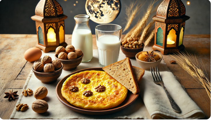 14.Ramazan sahur menüsü: Peynirli omlet, ceviz, tam tahıllı ekmek ve süt