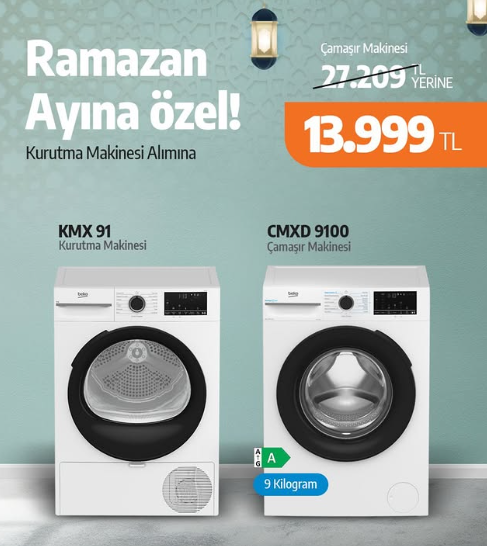  Ramazan’a özel İlhanlar Home beyaz eşya indirimi! Beko CMXD 9100 çamaşır makinesi ve KMX 91 kurutma makinesi şimdi indirimde.